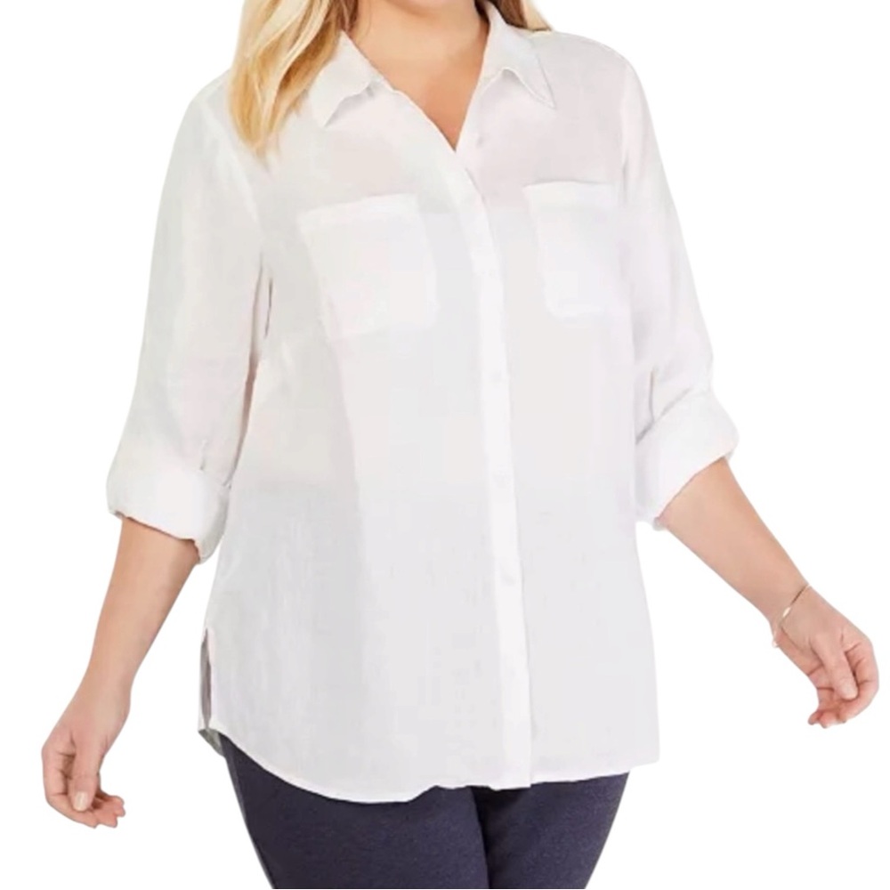 CHARTER CLUB 100% Linen Classic White Button-Front Shirt Size Medium